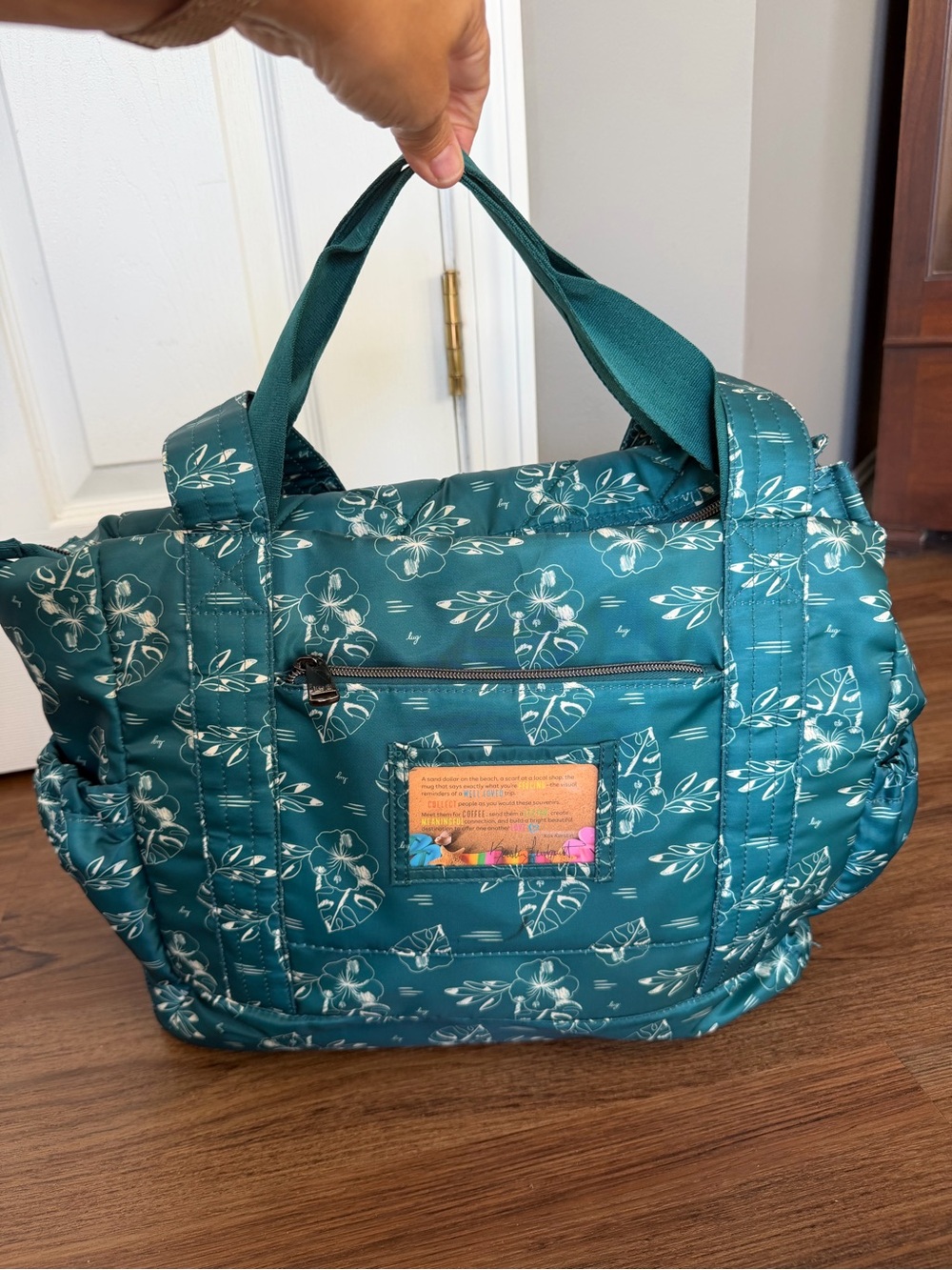 lug Teal Floral Quilted Tote Bag - Picture 3 of 15